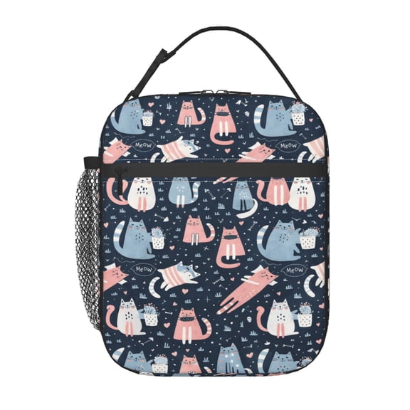 Cute Cat Lunch Bag Reusable Thermal Lunch Tote with Handle for Women and Men