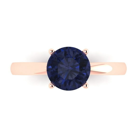 Clara Pucci 14K Rose Gold 1.5ct BlueSapphire Solitaire Ring for Women