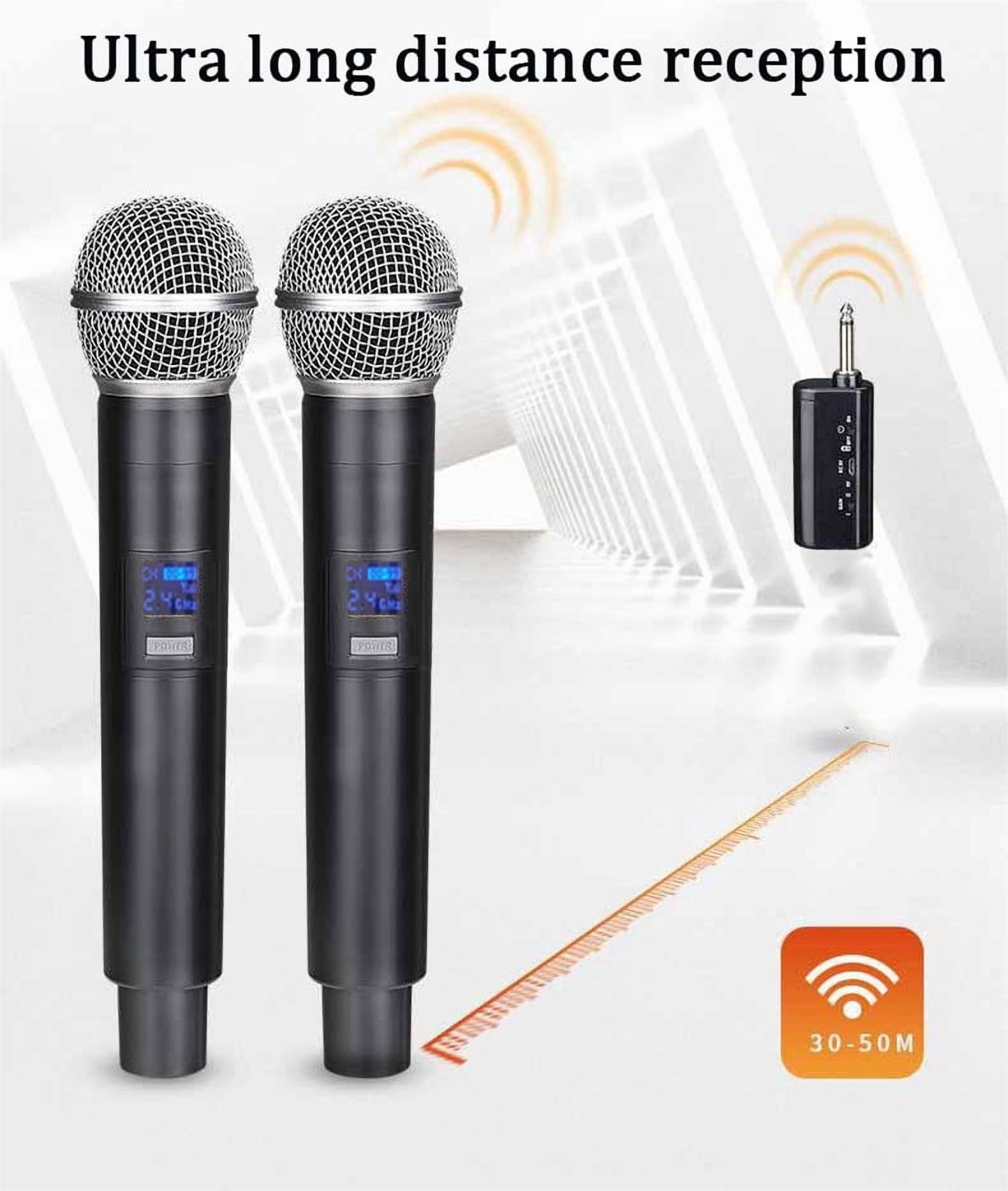2.4G Wireless Microphone,Dual Microphones for Karaoke, Wireless Dynamic Microphone with Rechargeable Receiver,Plug and Play,Suitable for Speech, Wedding, Church, PA System