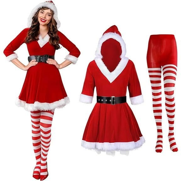 oqasdz Christmas Dresses for Women Elegant Party Dress for Festive Holiday Celebration Outfits Adult Santa Gown Performance Christmas Outfits
