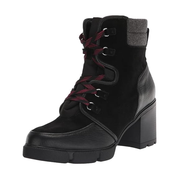 NATURALIZER Womens Black Waterproof Myla Round Toe Block Heel Lace-Up Leather Heeled Boots 7.5 M