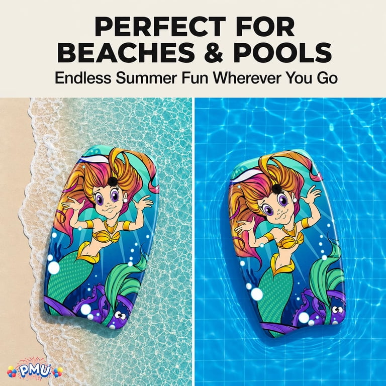 PMU 26 Inch Mermaid Printed Bodyboard - Lightweight Wrist Leash