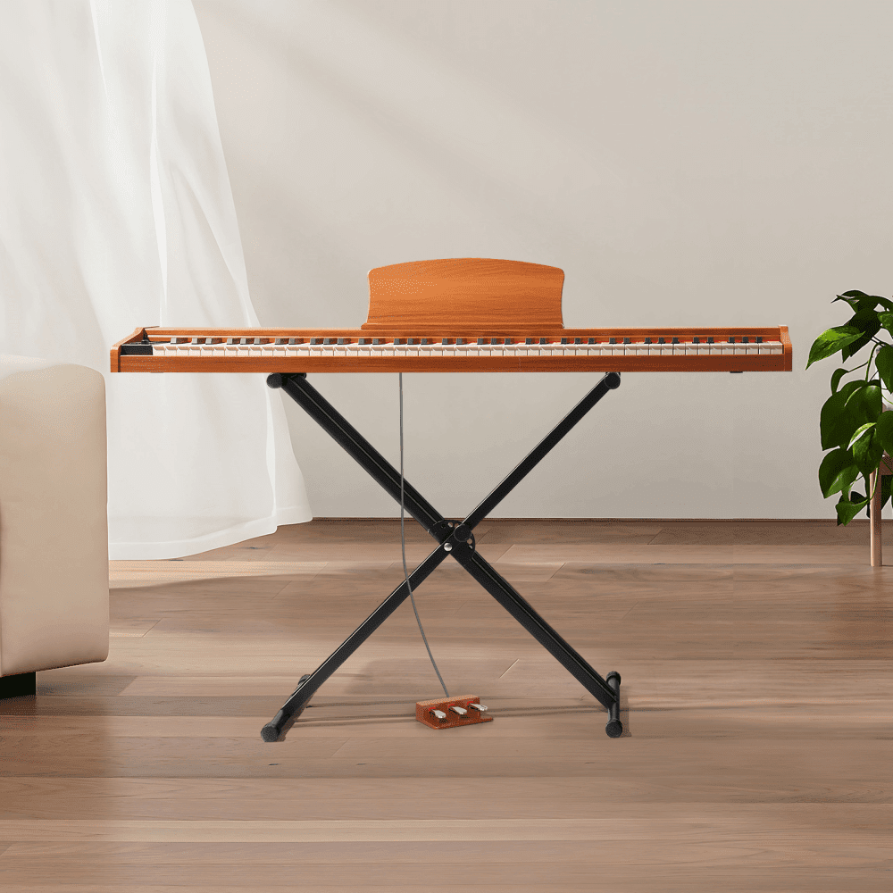 Tcbosik 88 Key Semi-Weighted Keyboard with Stand and Headphone, Full Size Portable Digital Piano with MIDI Bluetooth, Triple Pedals and Other Accessories, Walnut