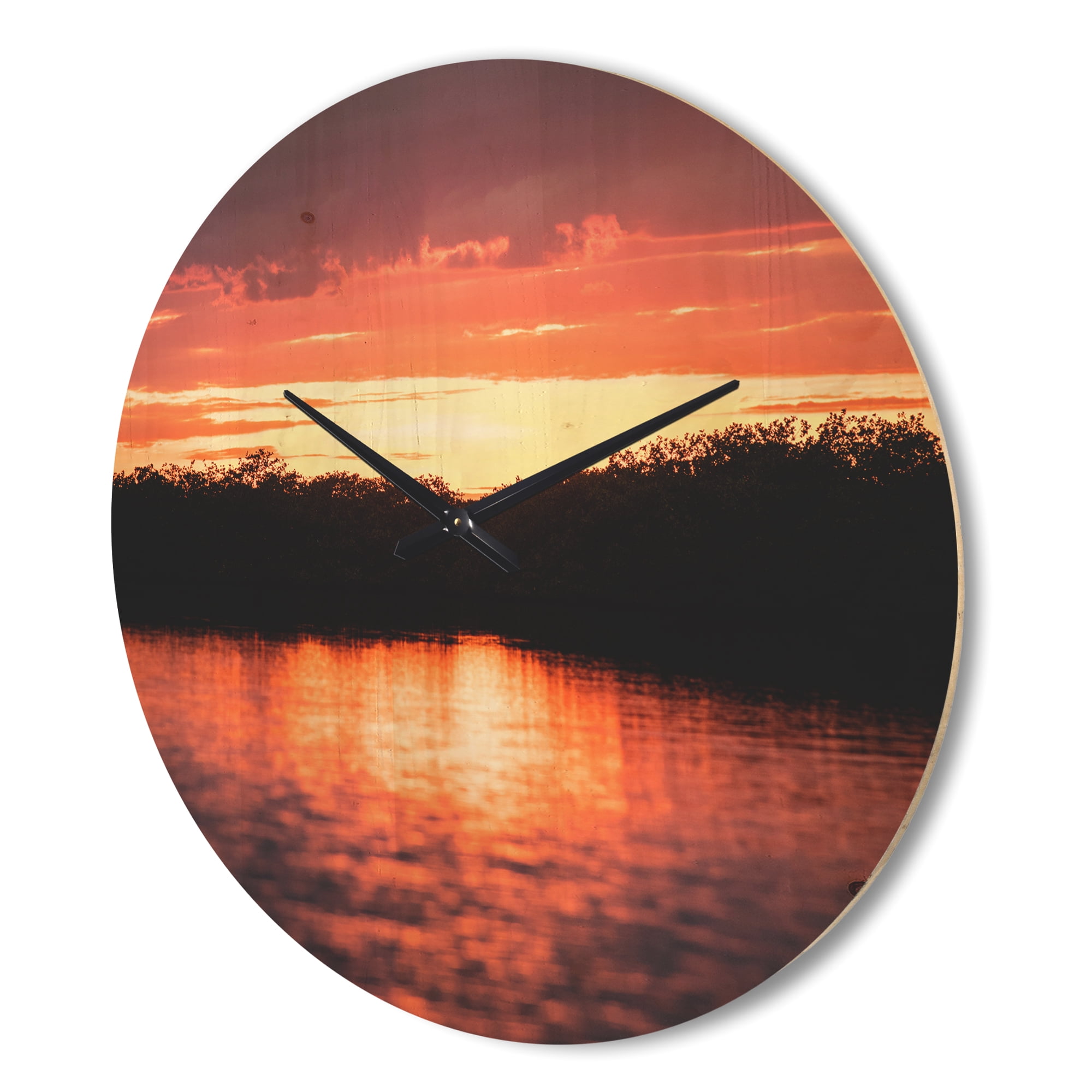 Designart 'Sunset Lights on Tropical Lagoon ' Farmhouse Wood Wall Clock