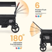 HARPPA Foldable Wagon Stroller for 2 Toddlers with Pull & Push Handle, Canopy, 32.9lbs, Black