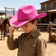 thumbnail image 4 of Wdgfv Kids Cowboy Hat for Girls Boys Western Cowgirl Hat with Buckle Belt Unisex Wide Brim Fedora Hat Dress Up Costume 6-12 Years, 4 of 4