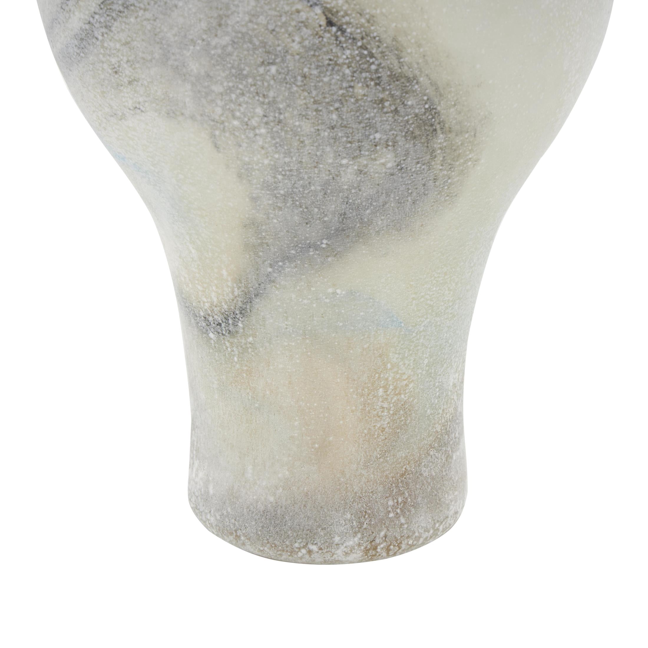 DecMode 12" Distressed Cream Glass Vase with Blue and Tan Texturing