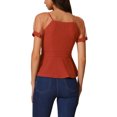 thumbnail image 3 of INSPIRE CHIC Women's Square Neck Mesh Sheer Puff Sleeve Peplum Tops S Orange Red, 3 of 4
