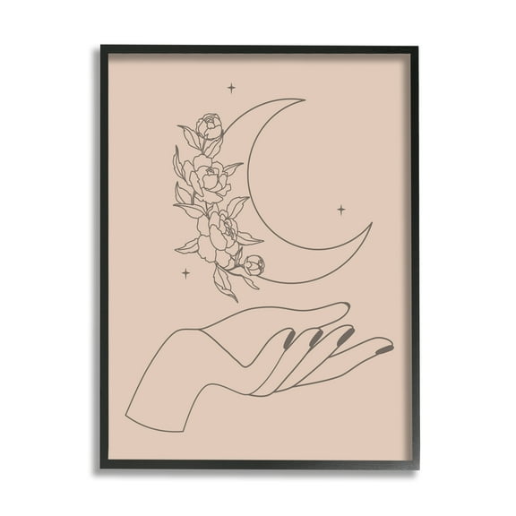 Stupell Industries Mystical Floral Roses Moon Palm Line Drawing Framed Wall Art, 16 x 20, Design by JJ Design House LLC