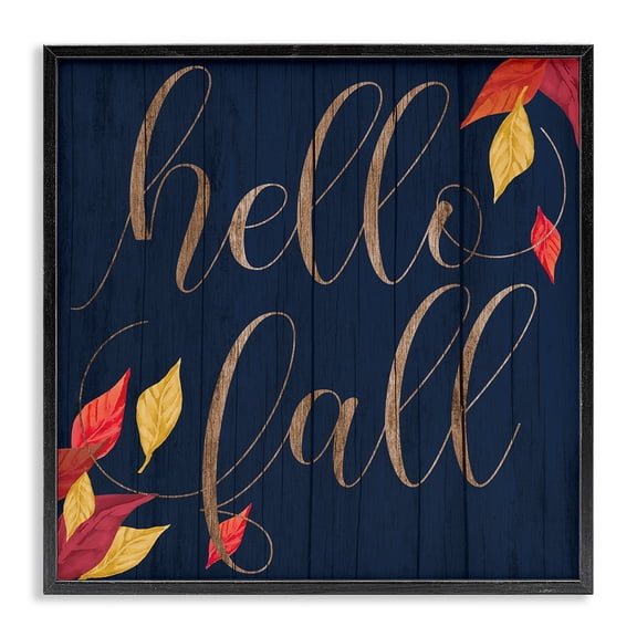 Stupell Industries French Country Hello Fall with Autumn Foliage Black Framed Giclee Art, 12 x 12, by Lil' Rue