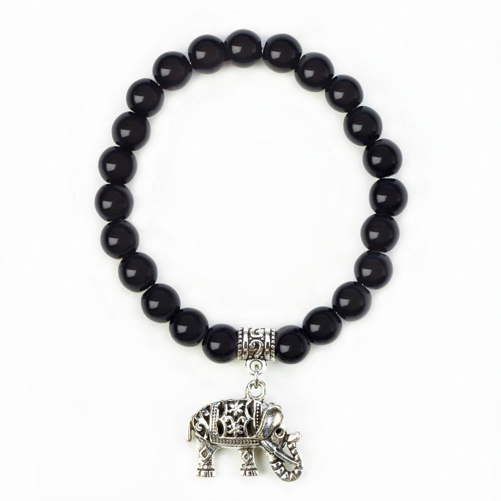 Black Beaded Bracelet Elephant Bracelet Black Elephant Charm Bracelet