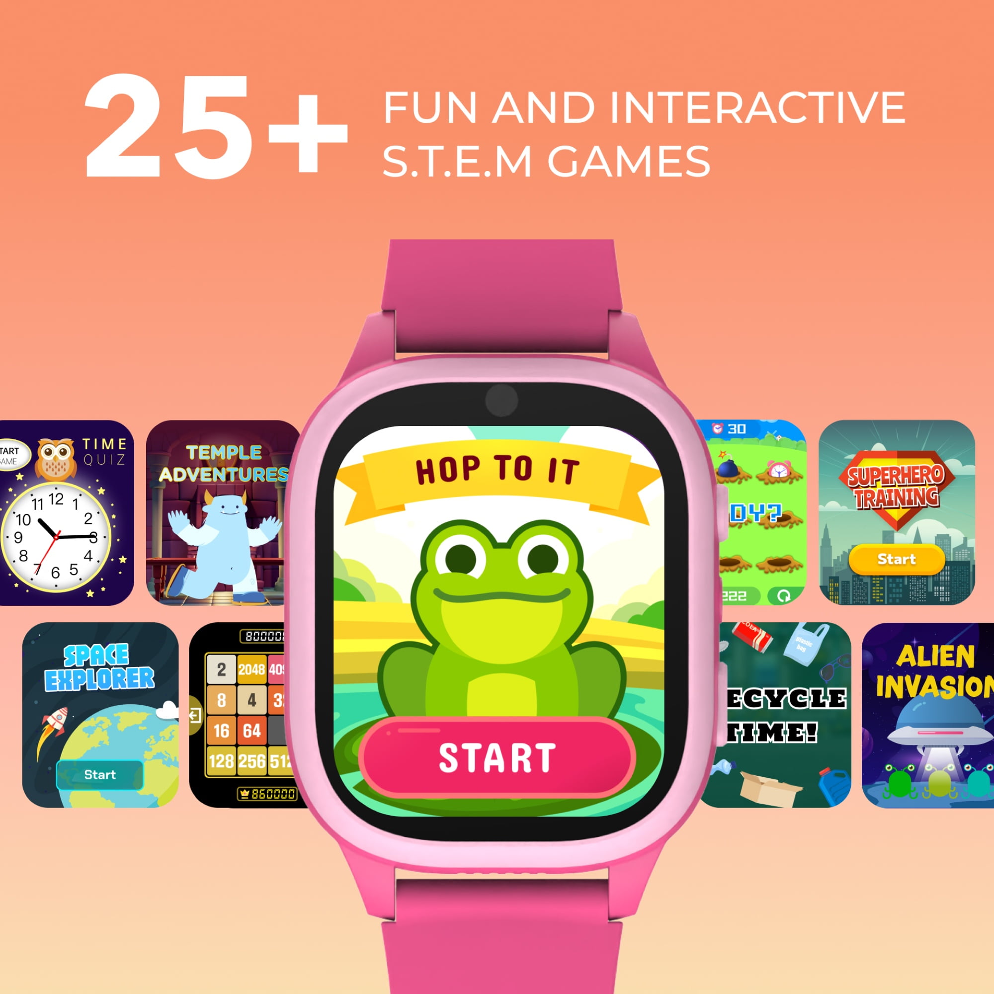 PlayZoom 4 Kids Smartwatch – 25 STEM Games, Camera, Step Counter, Audiobooks, Bluetooth, Splash Resistant, 7-Day Battery