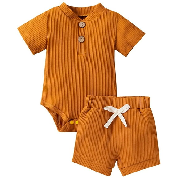 Kiapeise Unisex Newborn Ribbed Knitted Cotton Short Sleeve Tops   Shorts