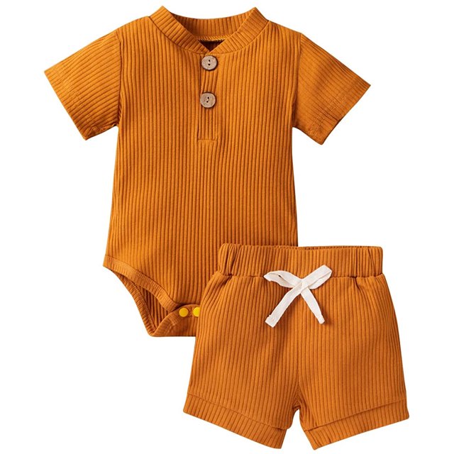 EYIIYE Unisexe Nouveau-Né en Coton à Manches Courtes + Short
