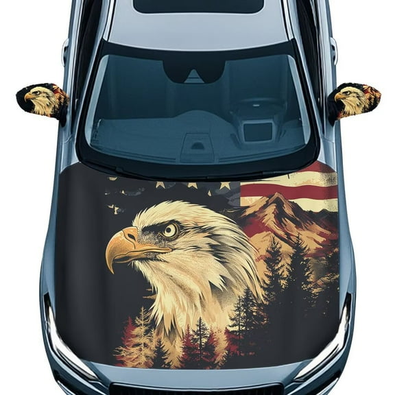 Uorisanigo Eagle Head American Flag Hood Covers for Cars and Side Rearview Mirror Cover 3 PCS Set Polyester Fabric Car Cover Car Decorations Universal Car Decoration and Protection