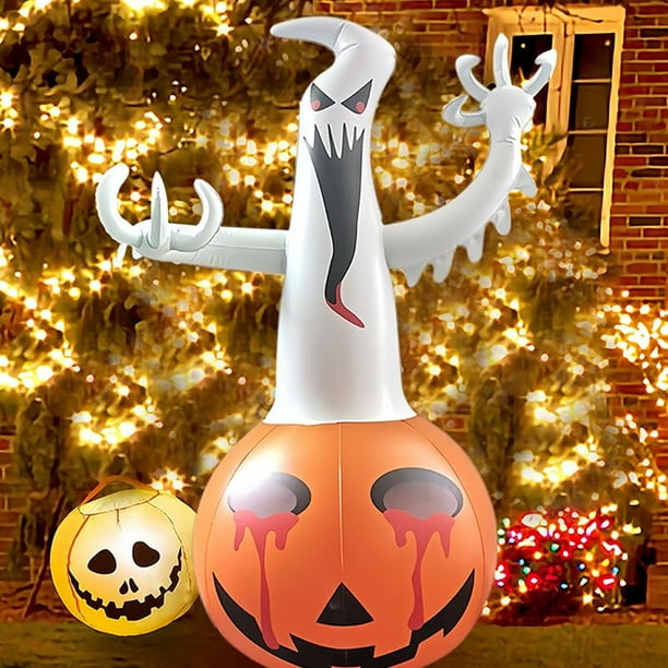 Inflables de Halloween, decoraciones para exteriores con fantasmas, para el jardín, lindo fantasma mago con calabaza y LED incorporados para el jardín