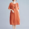 thumbnail image 6 of Plus Size Dresses Sevevn Women's Solid Color Fashion Plus Size Vintage Skirt Cotton And Linen Dress, 6 of 9