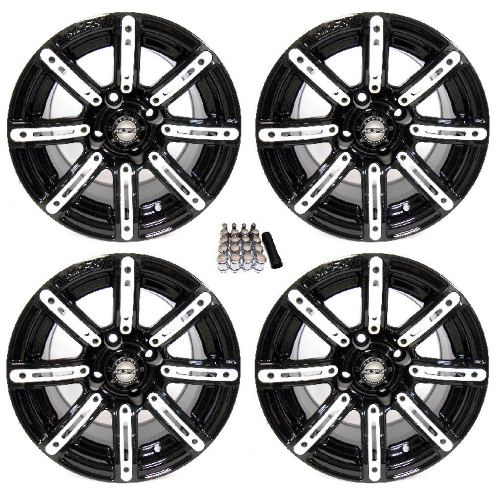 Madjax 12" Illusion Black/White Golf Cart Wheels/Rims EZGO & Club Car