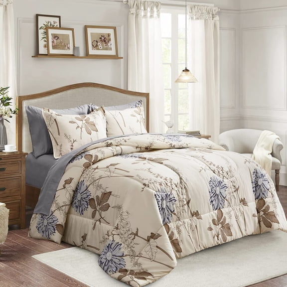 7 Piece Bed in a Bag Queen,All Season (1 Comforter, 2 Pillow Shams, 1 Flat Sheet, 1 Fitted Sheet, 2 Pillowcases)