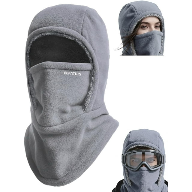 Unisex Winter Windproof Balaclava Mask Warm Fleece Lining Full Face Cover for Skiing Motorcycle Cycling Running,Grey