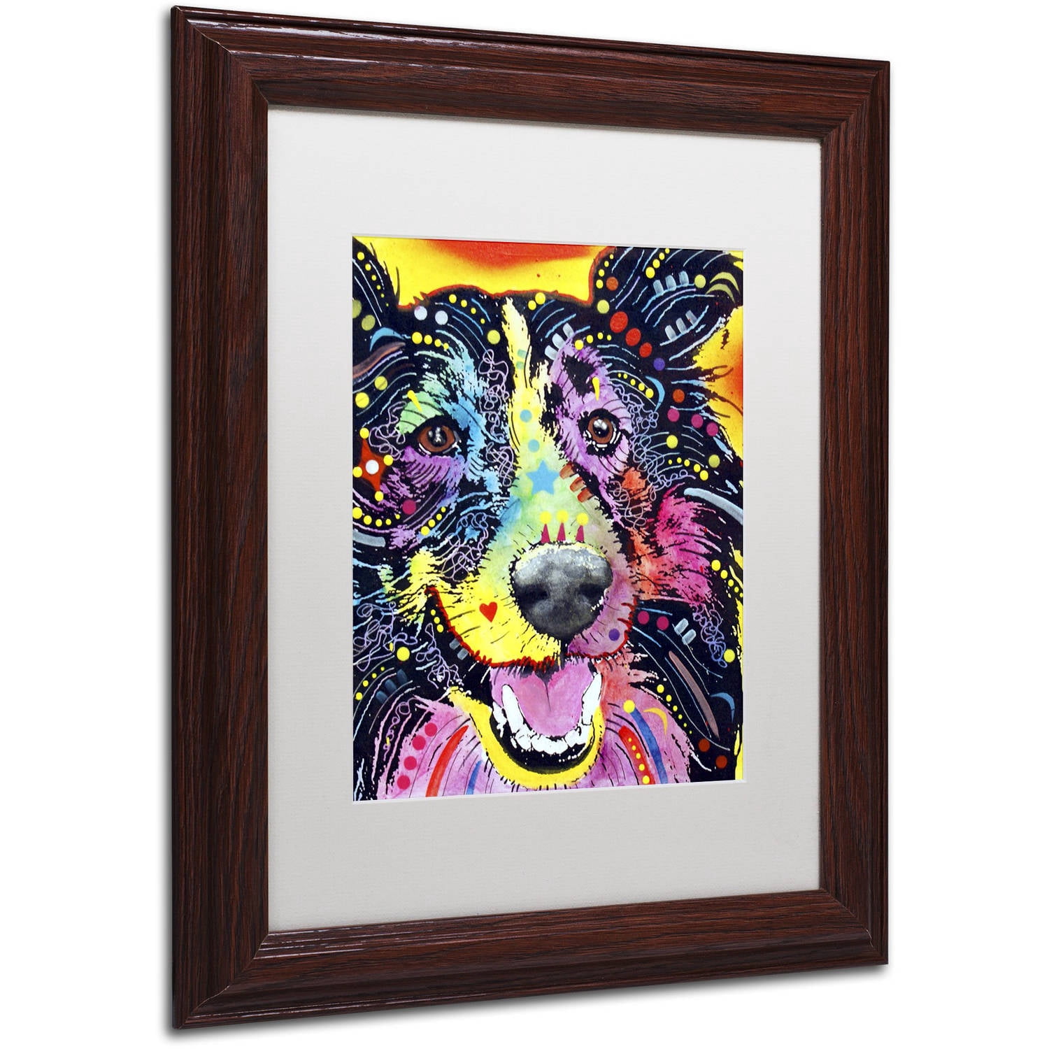 Trademark Fine Art "Sheltie" Canvas Art by Dean Russo, White Matte, Wood Frame