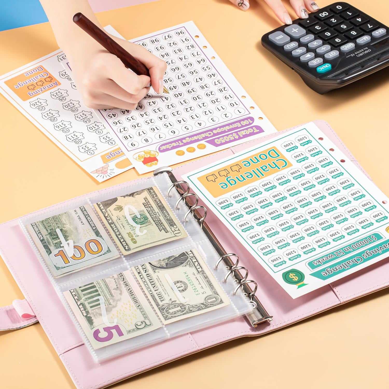 100 Envelopes Money Saving Challenge Binder - 100 Day Money Saving Challenge Book, A5 Savings Challenges Binder with Cash Envelopes and Challenge Trackers to Save $10,000, 5,050, and $500