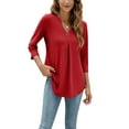 thumbnail image 4 of ESASSALY Women 3/4 Sleeve V-Neck Blouses Button-down ShirtsTops Spring Loose Casual Shirts Streetwear, 4 of 7