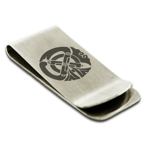 Stainless Steel Tachibana Samurai Crest Engraved Money Clip Credit Card Holder