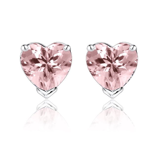 Aretes Tipo Botón con Turmalina Rosa Talla Corazón de 1 Quilate En Baño de Oro Blanco de 18 K sobre Plata JeenMata