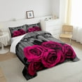 thumbnail image 5 of Hot Pink Rose Flowers Comforter Set Full Retro Rustic Rose Floral Bedding Set Valentine'S Day Wedding Couple Bedding Comforter Sets Men Women,Romantic Blossom Quilt Black Grey 3 Pcs, 5 of 5