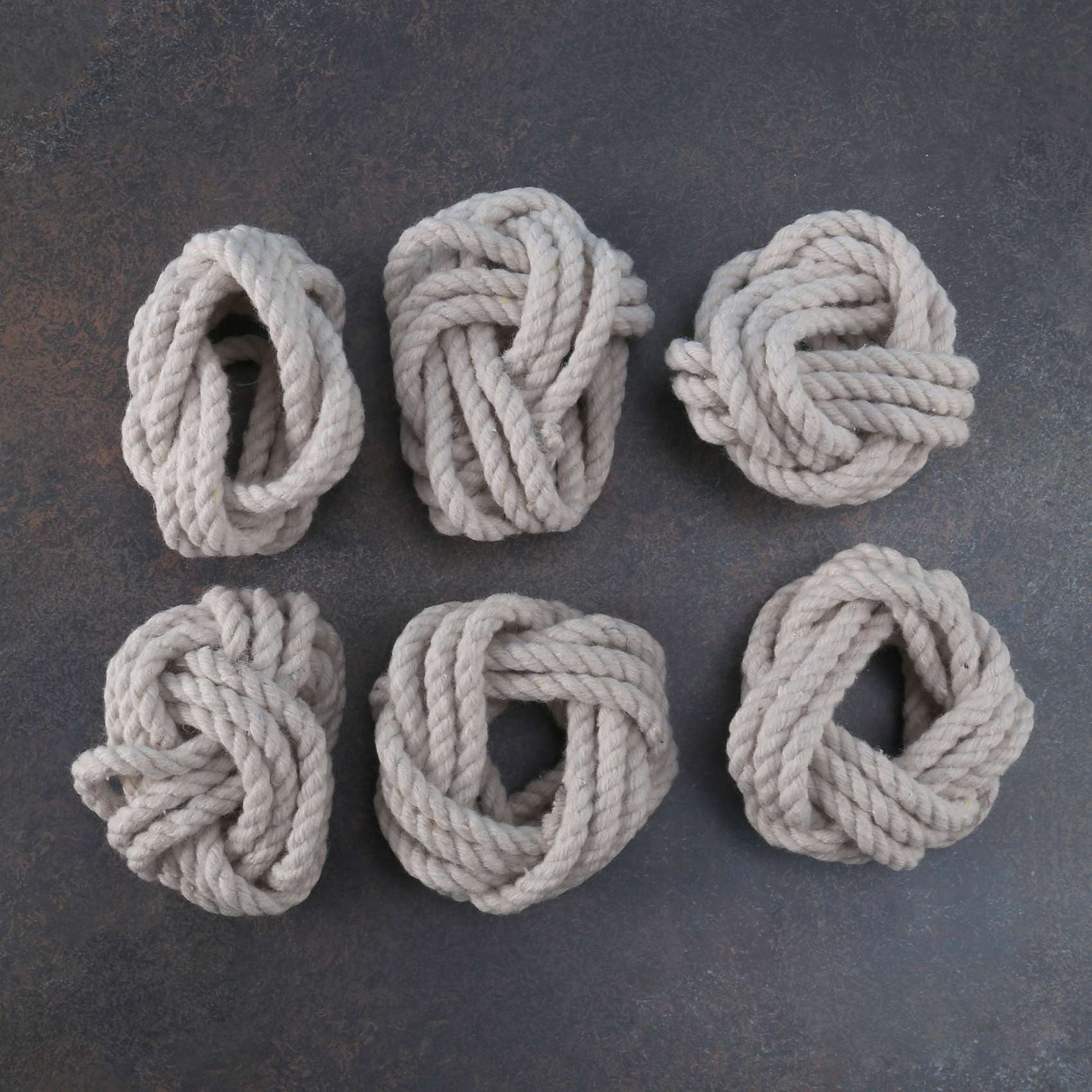 Haudang Pack of 6 Natural Jute Napkin Loop Rope Woven Napkin Buckle Corded Napkin Buckle Waxed Cord Napkin Loop 