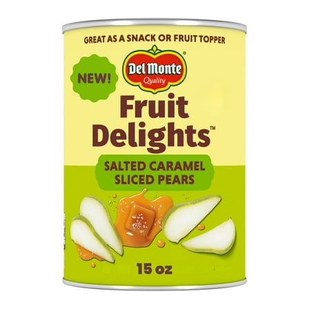 Del Monte® Fruit Delights Sliced Pears with Salted Caramel in Extra Light Syrup. 15 oz. Can