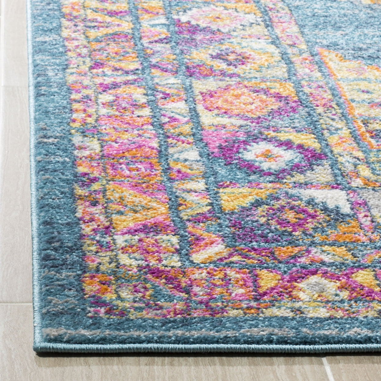 SAFAVIEH Madison Emmet Traditional Area Rug, Light Blue/Orange, 5'1" x 7'6"