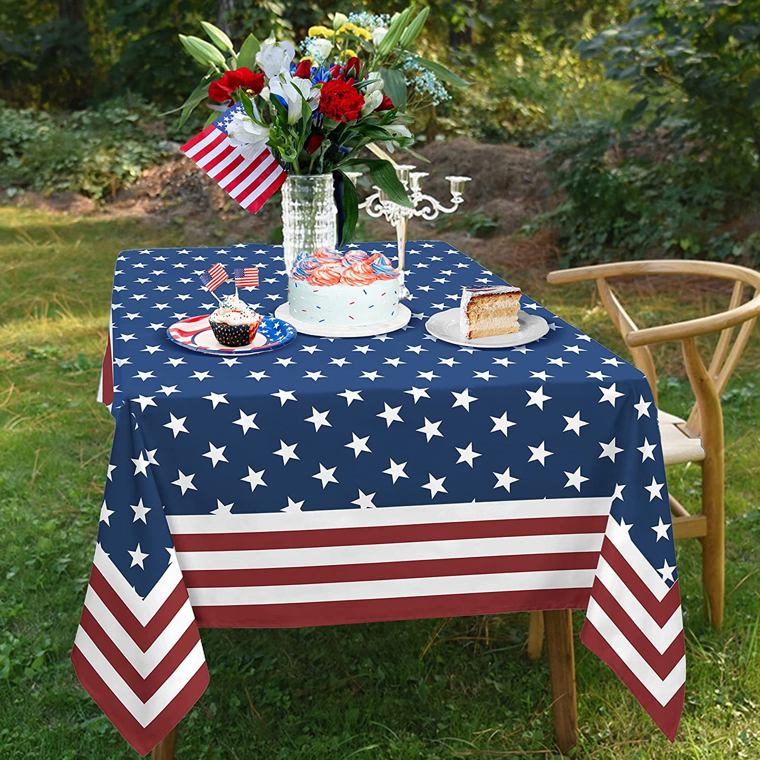 Rectangle 4th of July Tablecloth 60X102 Inch, Memorial Day Patriotic Tablecloth, Polyester Waterproof Wrinkle Resistant Washable Tablecloth,Holiday Kitchen Independence day Festival Dining Room Decor