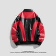 thumbnail image 3 of HOOMEUMY Mens Patchwork Faux Leather Jacket Workout Drop Shoulder Clothes Fashion 2025 Trendy Colorblocked Coat Turndown Collar Design Zipper Biker Motorcycle Streetwear Jacket Casual Red M, 3 of 8