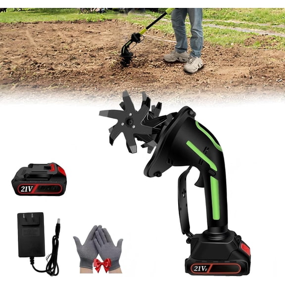 2 in 1 Cordless Tiller and Cultivator with Extension Pole, 20V Lightweight Handheld Battery Tiller Cultivator for Garden, Flower Beds, Weeding, Trenching, Battery Included