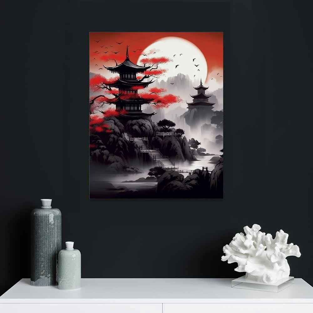 JRXY Japanese Wall Art Prints,Japanese Landscape posters,Red and