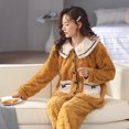 thumbnail image 6 of Women 2 Piece Warm Fleece Thick Pajamas Set Long Sleeve Lapel Button Tops with Pocket Pants Winter Loungewear Homewear, 6 of 7