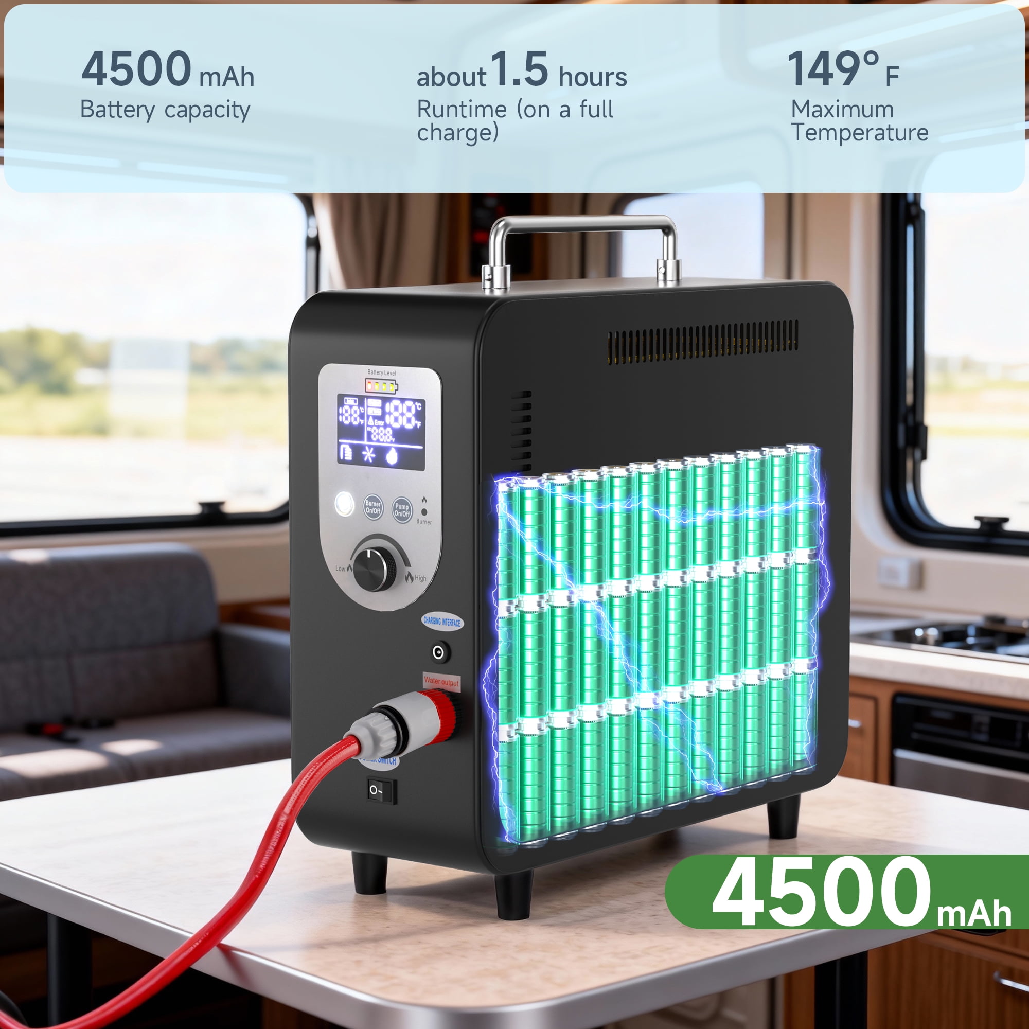 Portable Propane Water Heater for Camping, Instant Hot Water Heater On Demand with 4000mAh Battery for Outdoor Showering and Cleaning, Included Showerhead