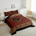 thumbnail image 3 of jejeloiu Ancient Bohemian Aztec Queen Comforter Set,Boho Exotic Style Bedding Sets,Red Brown Bedding Comforter Set For Men Women,Breathable Home Decor Reversible,3-Piece, 3 of 8