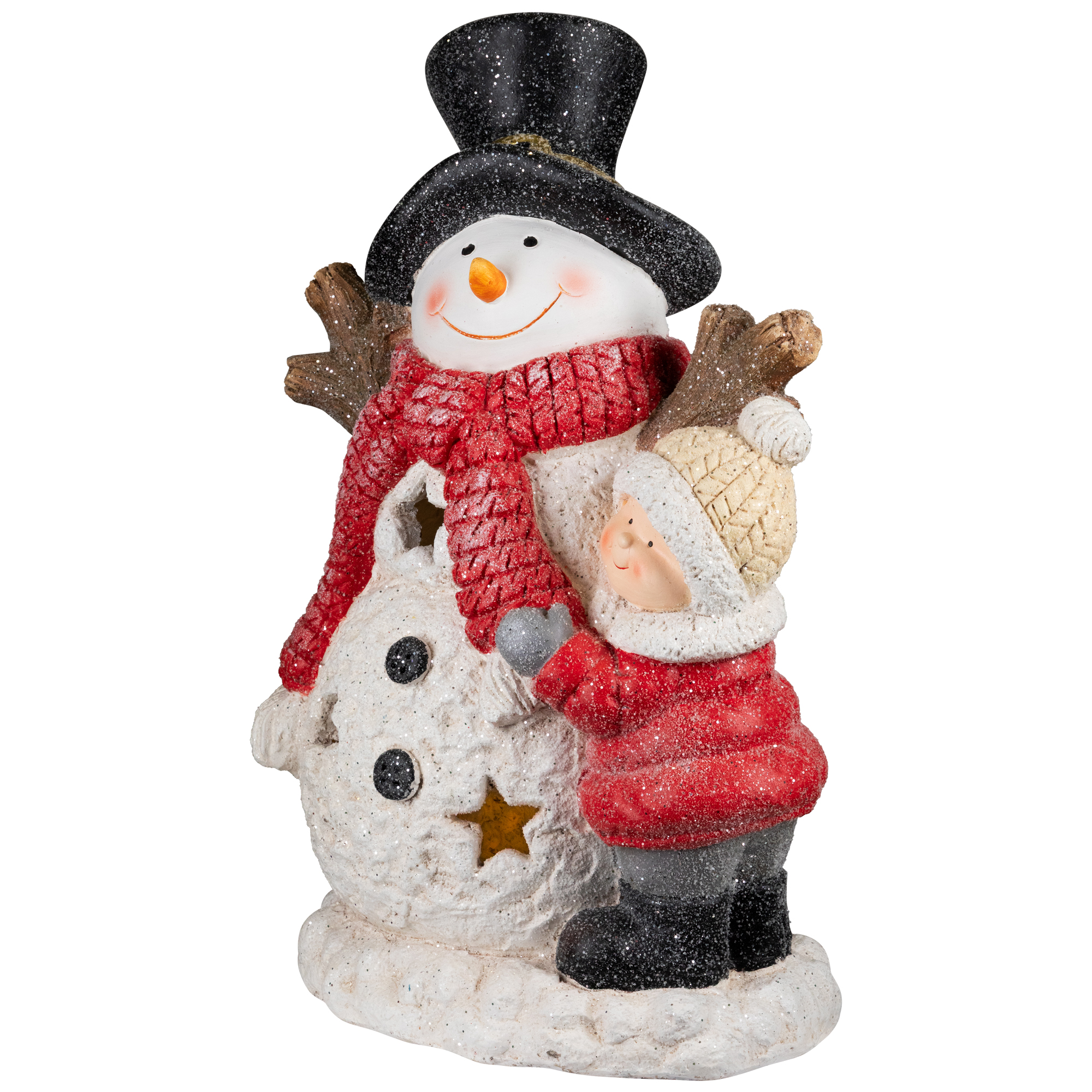 Lighted Snowman and Boy Christmas Decoration - 18" - Clear LED Lights