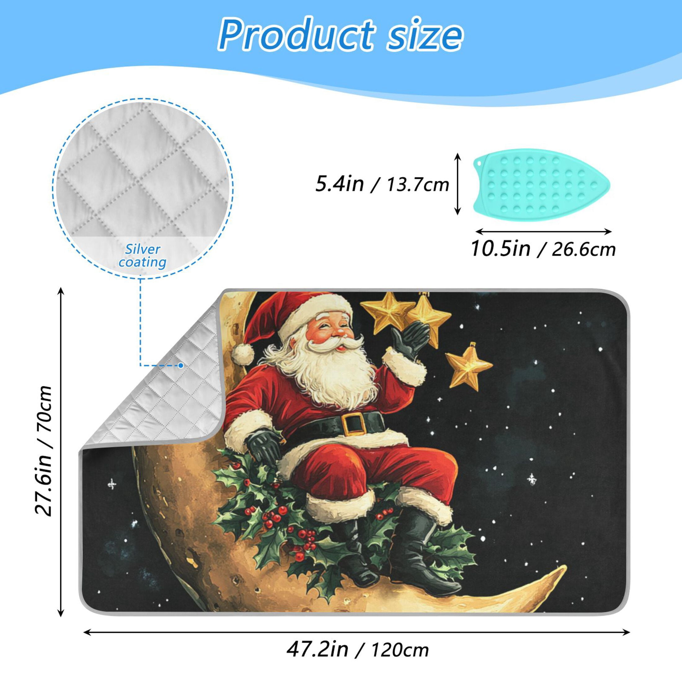Santa Claus Moon and Stars Ironing Mat Blanket for Table Top Travel Portable Ironing Board Pad 47.2x27.6 Inch