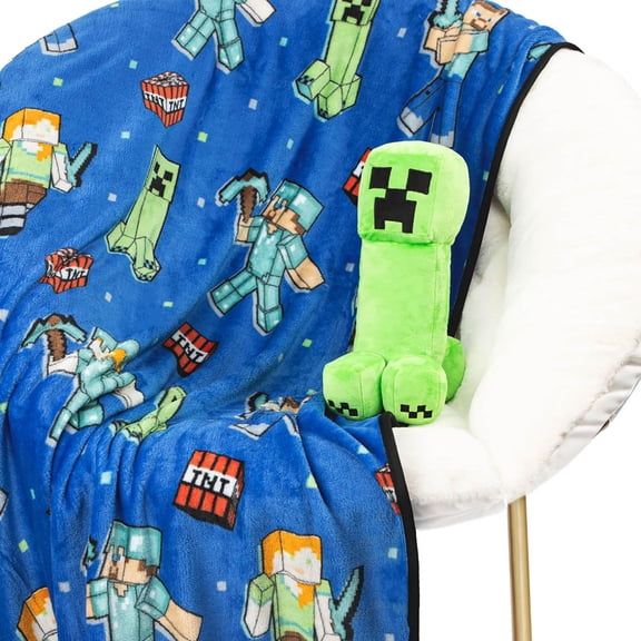 Jay Franco Minecraft Creeper Plush Mini Pillow Buddy & 50 x 60 Inch Throw Blanket Set - Kids Super Soft 2 Piece Cuddle Set