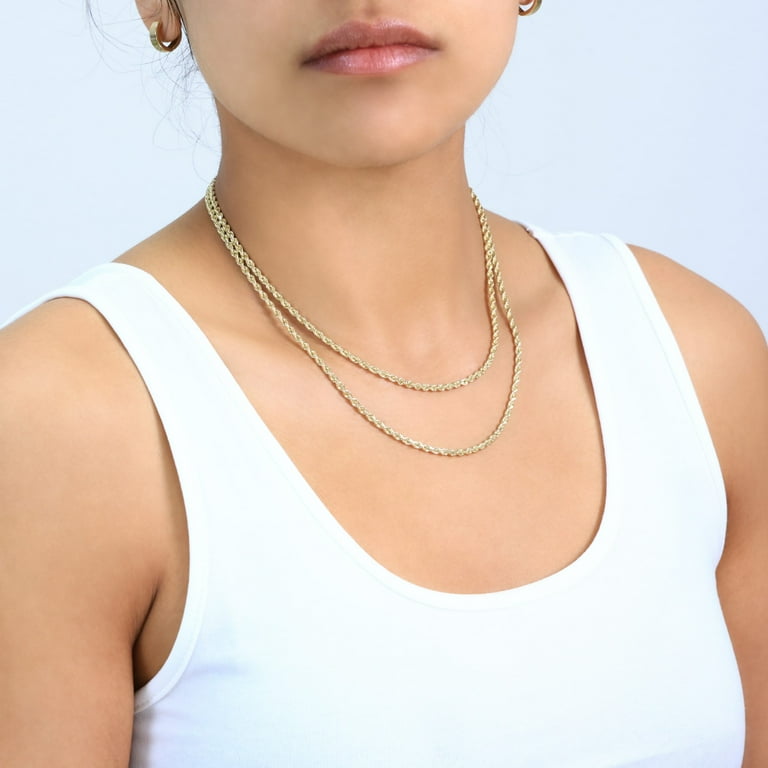 Nuragold 14k Real Yellow Gold 2.5mm Rope Chain Diamond Cut