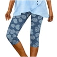 thumbnail image 5 of Women's High Waist Print Capri Leggings, 3/4 Length Stretchy Pants with Pockets for Summer Casual Yoga Daily Wear, 5 of 6