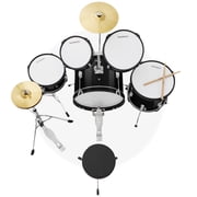 Gammon Percussion 5pc Junior Drum Set - Beginner Kit with Stool & Stands - Black