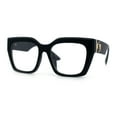 thumbnail image 5 of Womens Luxury Jaguar Head Jewel Thick Horn Cat Eye Clear Fashion Eyeglasses Matte Black, 5 of 8