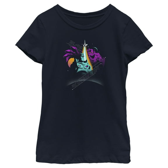 Girl's Lightyear Buzz and Zurg  Graphic Tee Navy Blue Medium