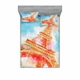thumbnail image 2 of Ambesonne Colorful Fitted Sheet & Pillow Sham Set, Watercolor Paris Landmark, Twin, Yellow Blue Red, 2 of 3