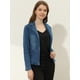 thumbnail image 3 of Allegra K Chaqueta de mezclilla lavada de manga larga con botones y solapa con muesca para mujer Azules XS, 3 of 5